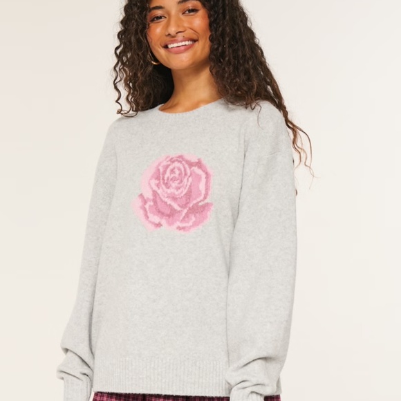 Comfy Cloud Rose Graphic Sweater - Picture 1 of 2